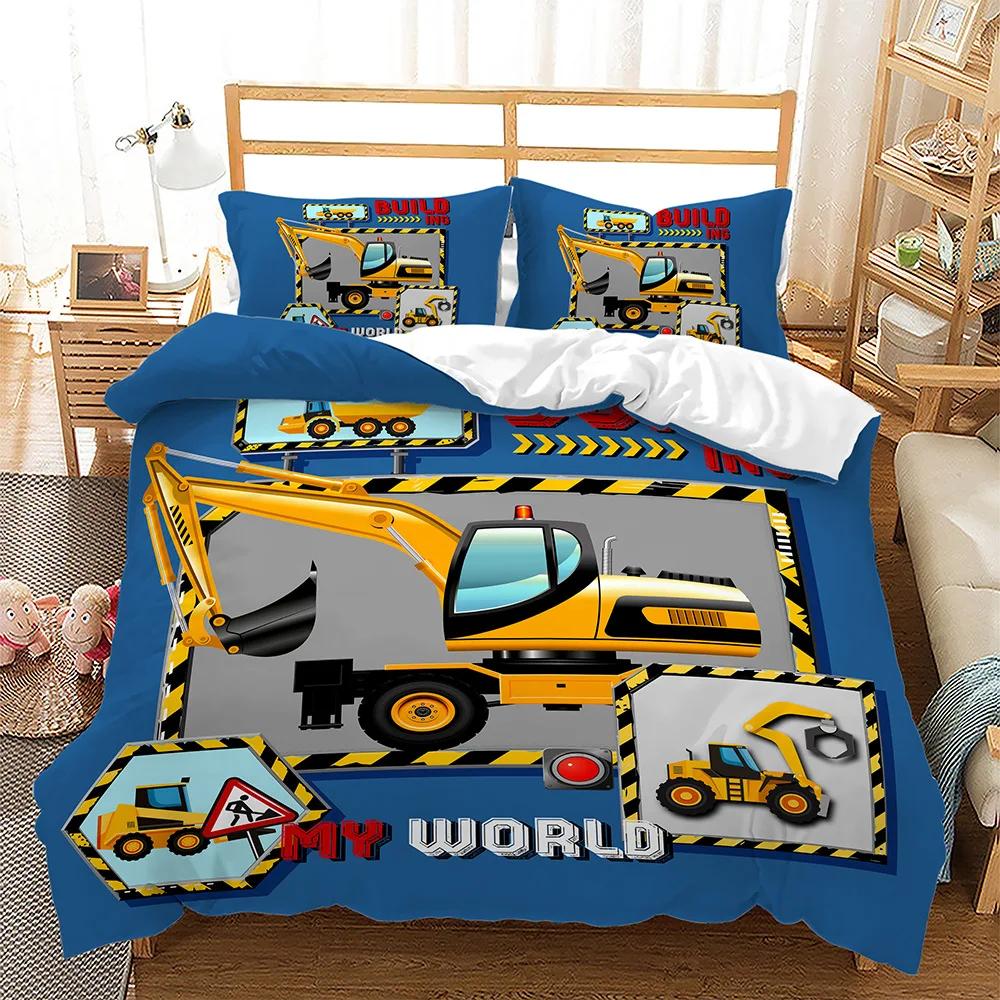 Toy Car Construction Vehicle Excavator Boy Duvet Cover Set For Kids Single Aldult ,My World Bed Linen 2 People Bedroom Set Cover