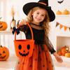 Halloween Pumpkin Candy Basket for Kids - Woven Cotton Rope Trick-or-Treat Bag