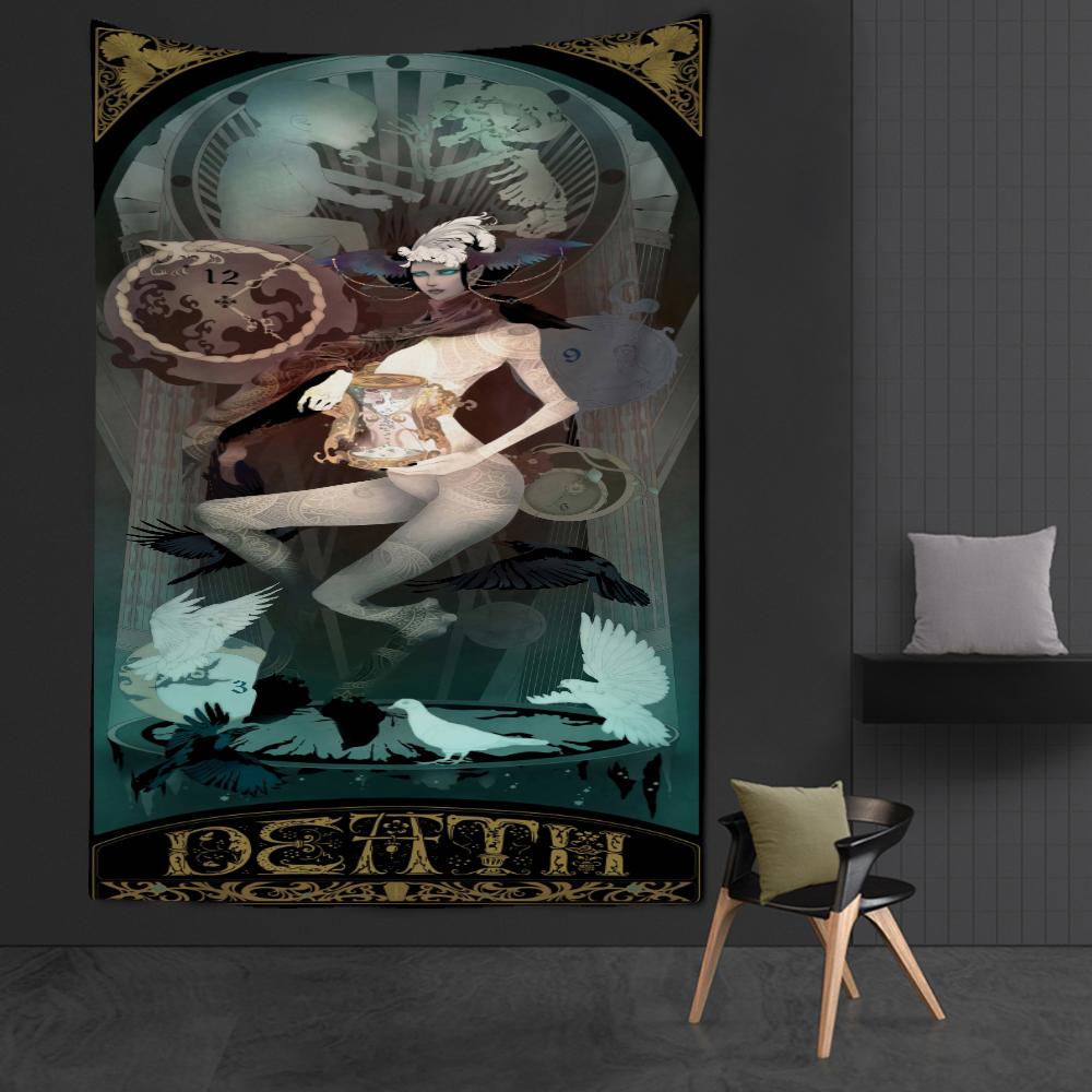 Tarot Tapestry Wall Hanging Witchcraft Hippie Beach Throw Rug Carpet Sun Moon Tapestries Bohemian Home Art Psychedelic Decor