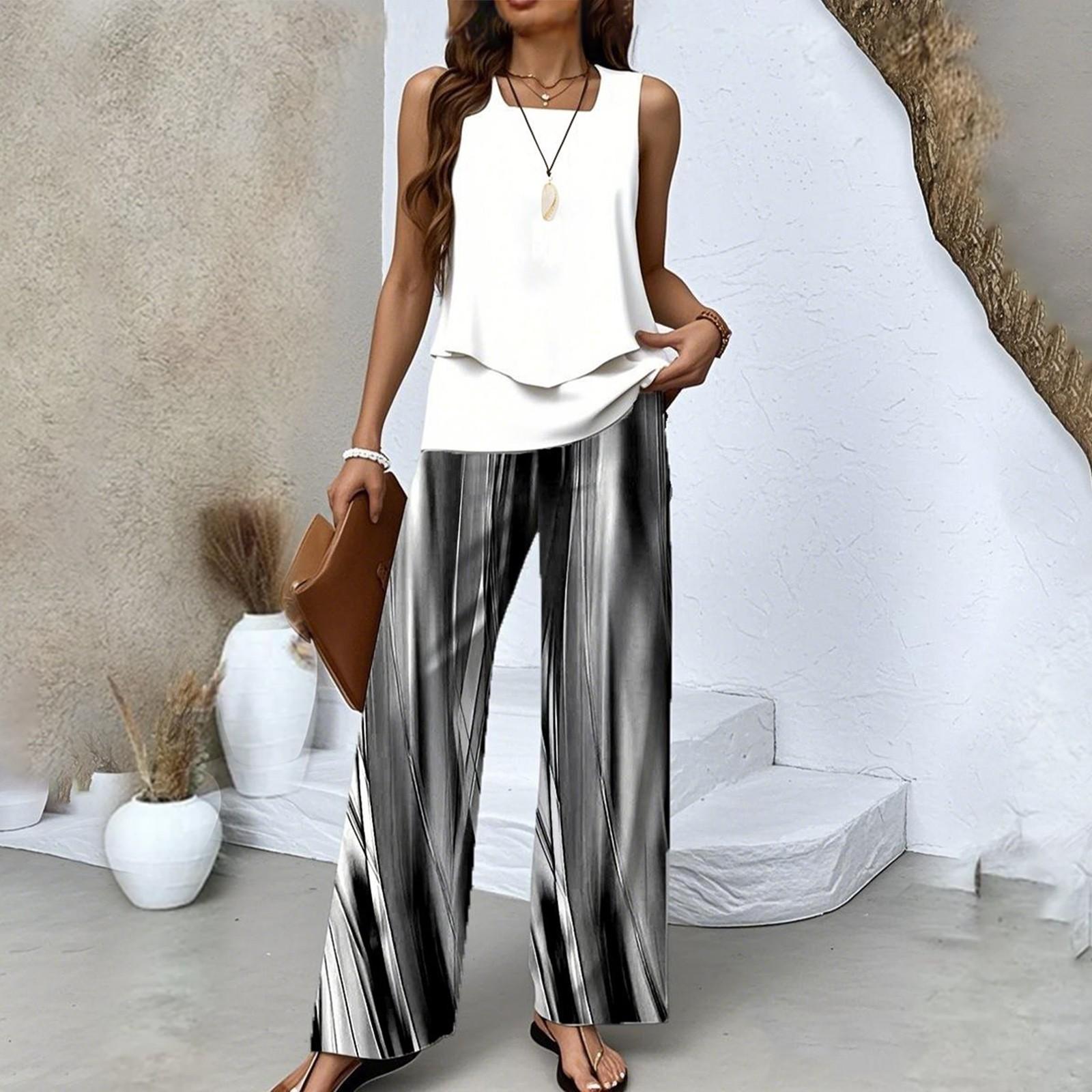 

Женский летний свободный двухслойный жилет без рукавов, повседневные брюки, комплект для отпуска XXL