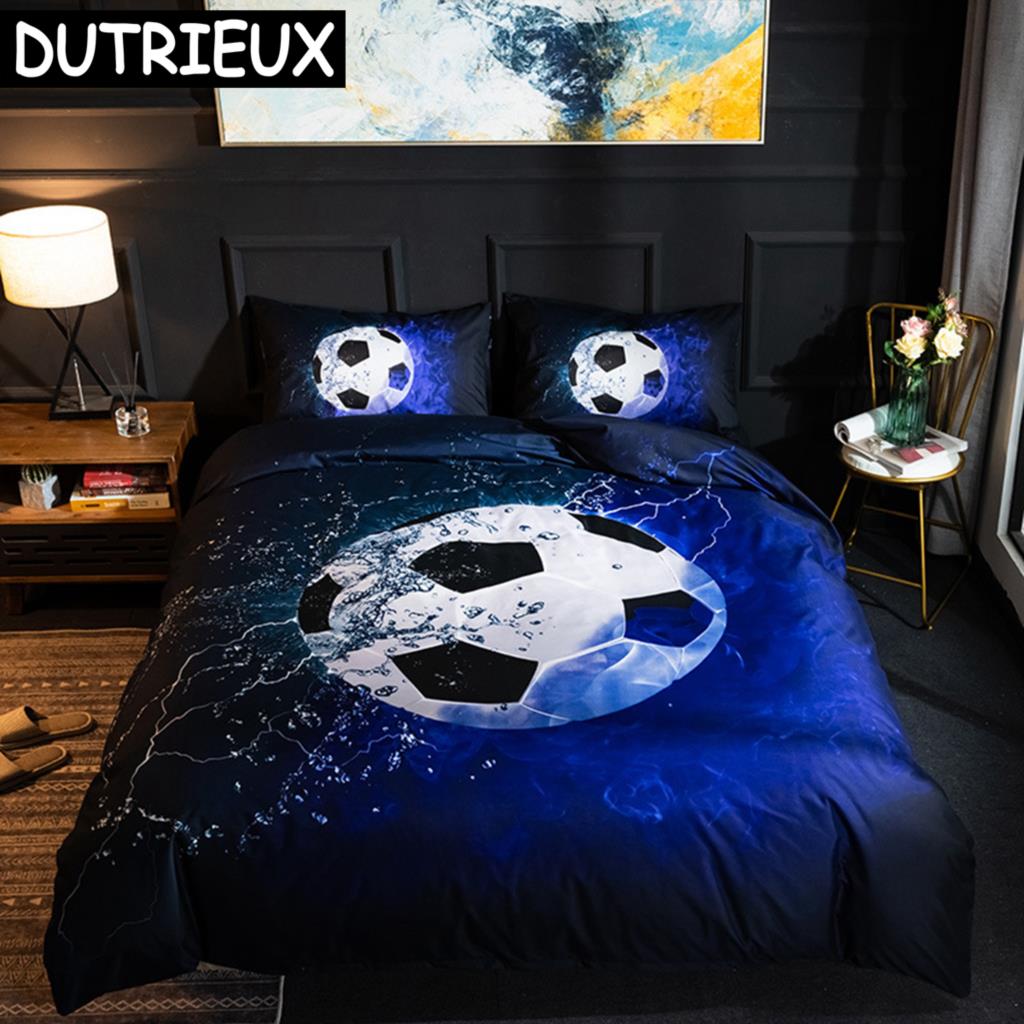 Soccer Duvet Cover Set King Queen Full Size Football Pattern Polyester Comforter Cover For Boys Teens Soccer Lover Bedding Set