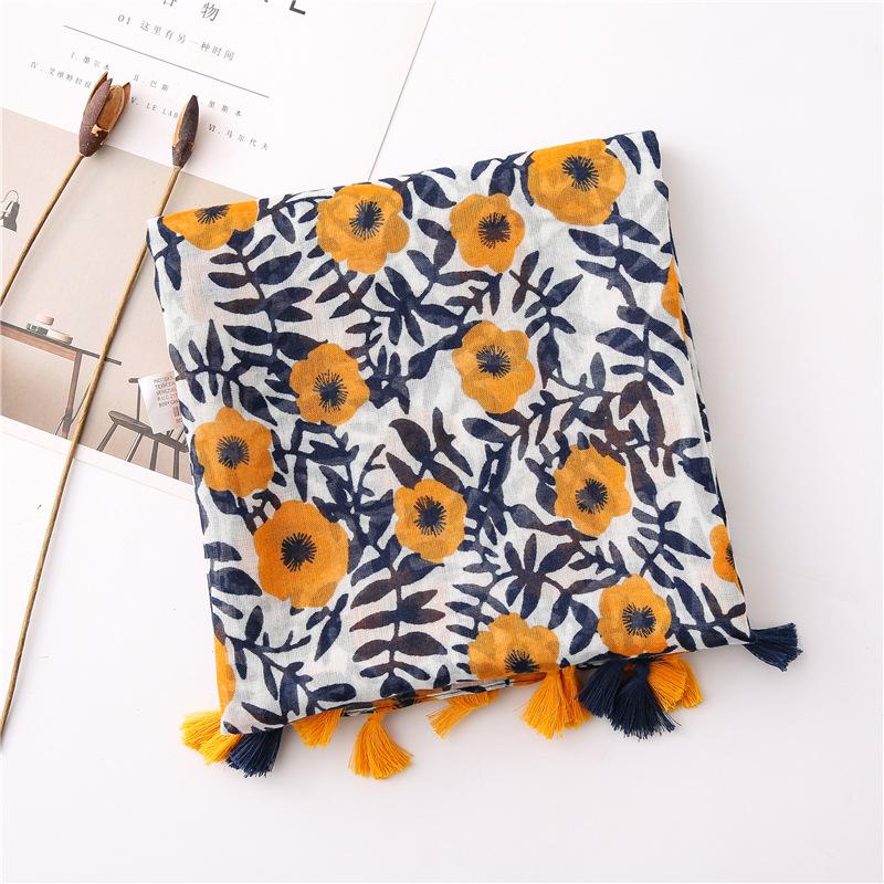 Luxury Women Viscose Scarf Designer Shawl Cotton Linen Feeling Tassel Pashmina Muslim Hijabs Wraps Floral Foulard Headband