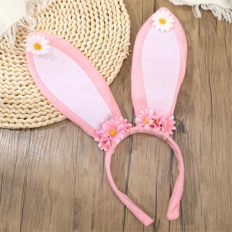 Roleplay Bunnies Girl Headband with Flower Designs Anime Headband Easter Cosplay Headdress Festival Dressingup Accessory