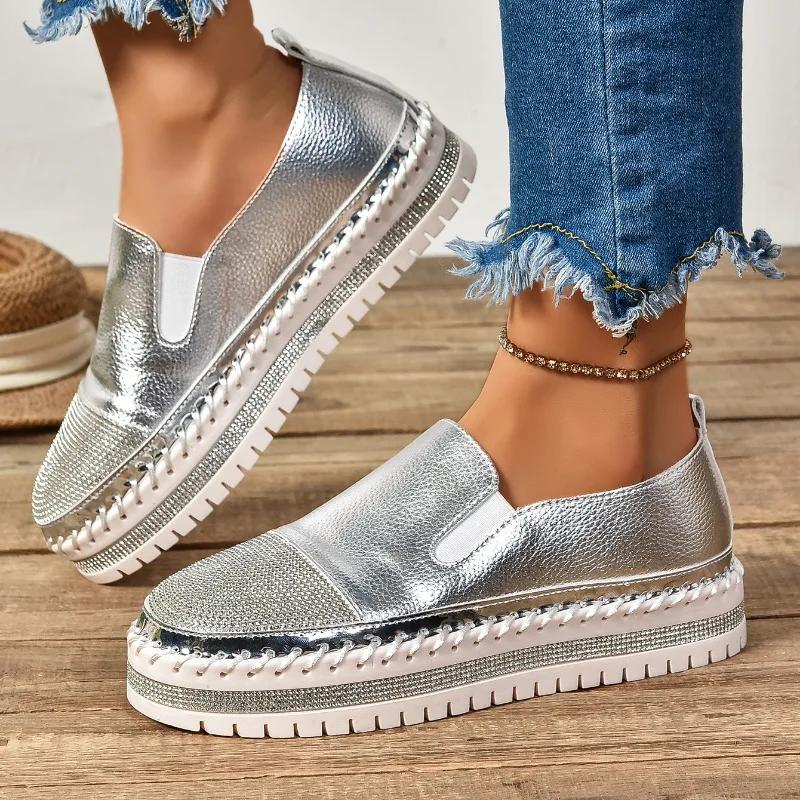 Sommer-Sneakers Sportschuhe für Damen Plateau-Einzelschuhe Strass Bequeme flache Schuhe Weibliche Plateau-vulkanisierte Schuhe