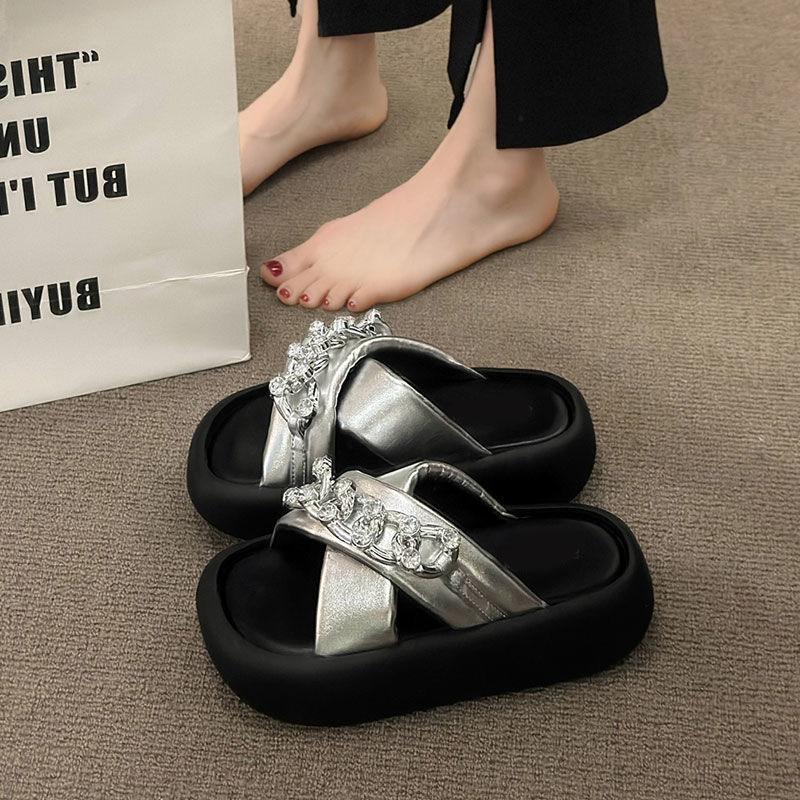 Mode Damen Strass Plateau Pantoletten Sommer Mode Zehenfrei Hoher Absatz Outdoor Damen Flip-Flops Höhenerhöhung Strandsandalen