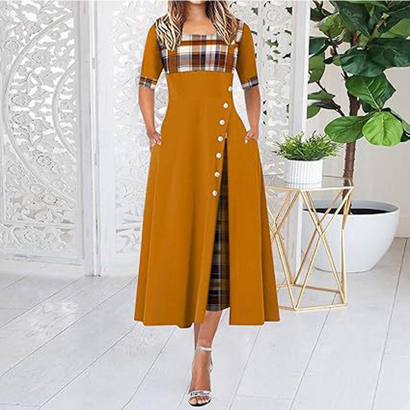 Elegantes Damen Maxikleid mit Rundhalsausschnitt Moderner Schicker Stil Langes Formelles Abendkleid
