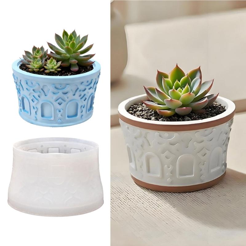 Round Silicone Planter Mold Unique Flower Pattern Easy Demolding Reusable For Indoor Outdoor Decoration Crafting Project