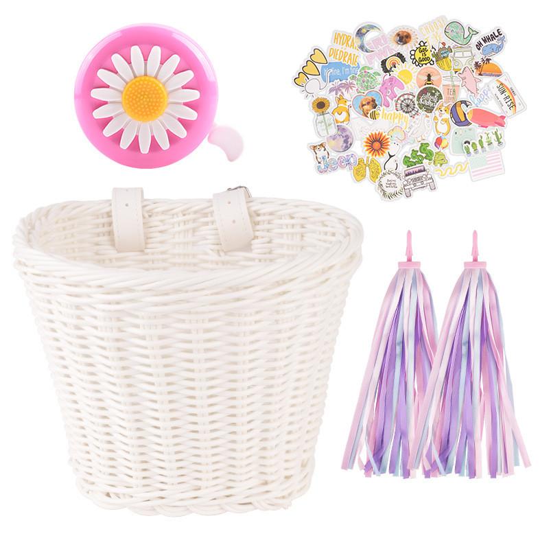 Cesto per Bicicletta per Bambini con Design Intrecciato Vintage e Campanello per le Avventure in Bicicletta dei Bambini