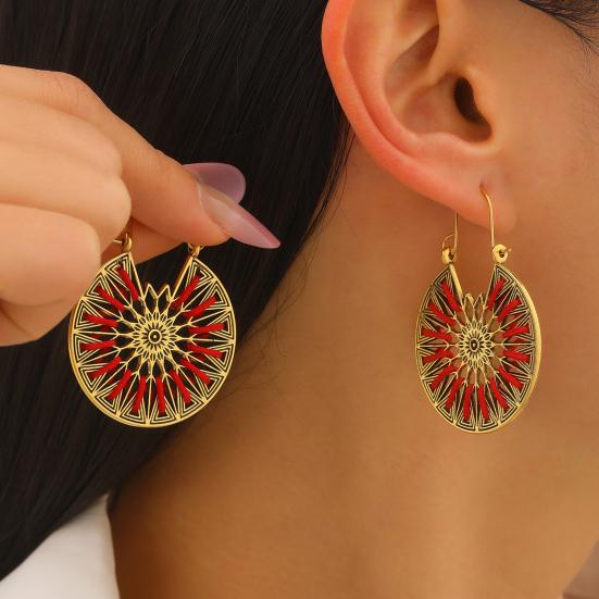 1 Paio di Orecchini Bohemia Stile Retrò Corda Rossa Intrecciata a Mano Intaglio Cavo Pizzo Forme a Sole Orecchini da Spiaggia Festival