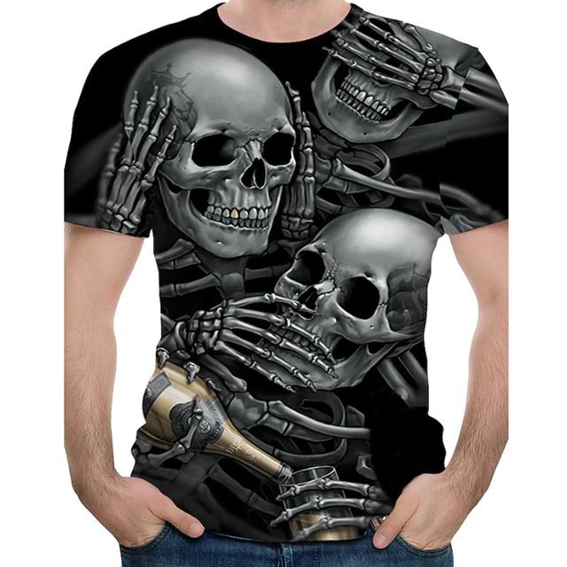 Pánské tričko Letní móda Téma lebky 3D Muži Cool Street Print Tričko Horror Series Tough Short Sleeve Muži Top Tričko velkých velikostí