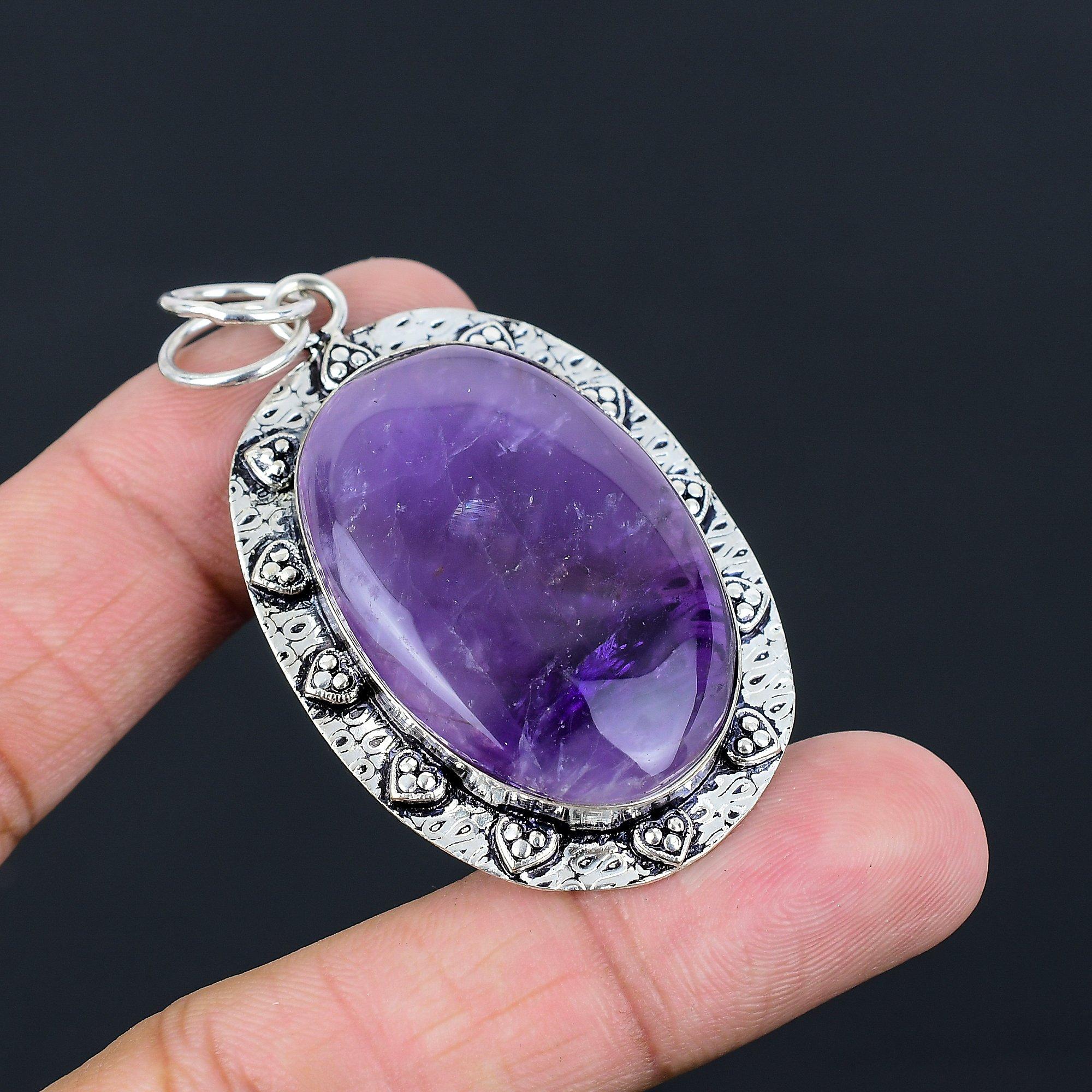 Sterling Silver February Birth Natural Star Amethyst Daughter Bezel Boho Pendant