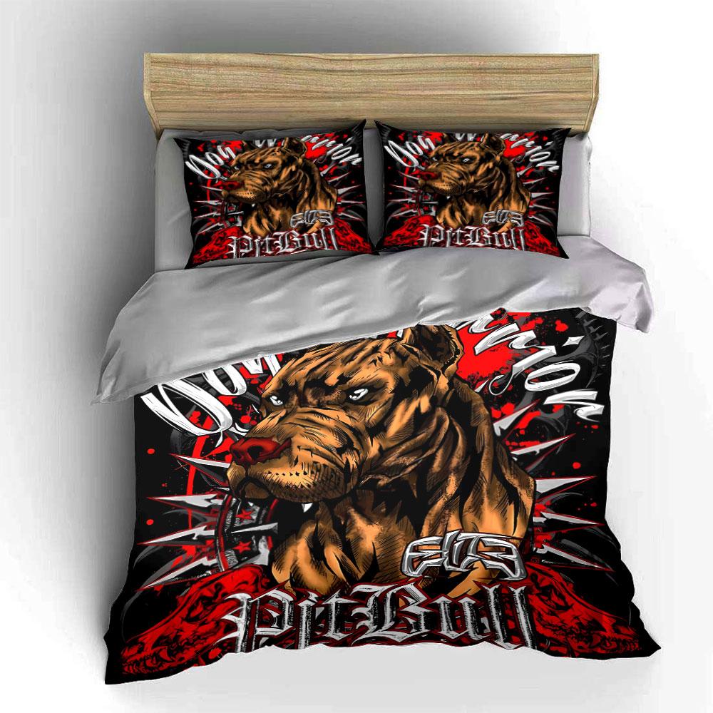 Pitbull Warrior Decor Set Soft Skin-Friendly Bedding Set Includes 1 Duvet Cover And 2 Pillowcase Gift