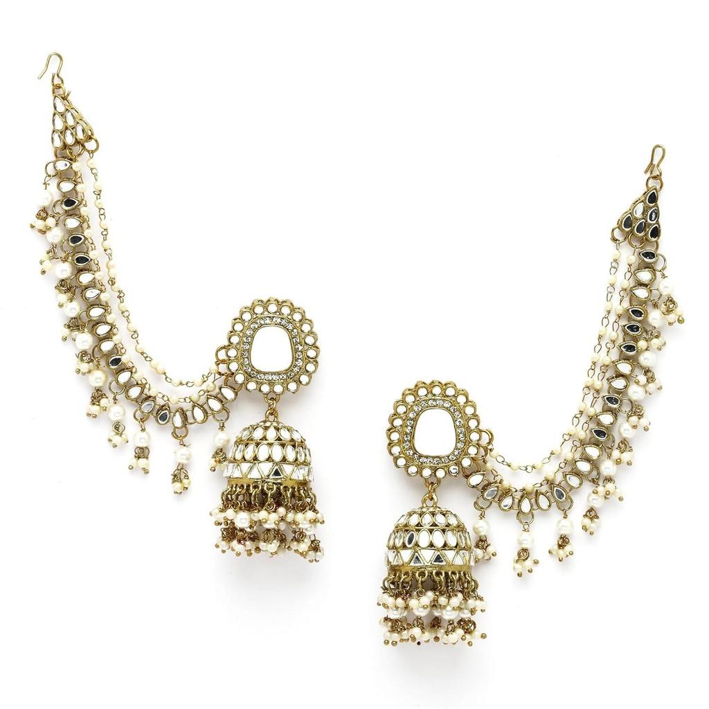 Traditional Stylish Gold Plated Polki & Pearl Bahubali Jhumki Jhumka Earrings Jewellery For Girls
