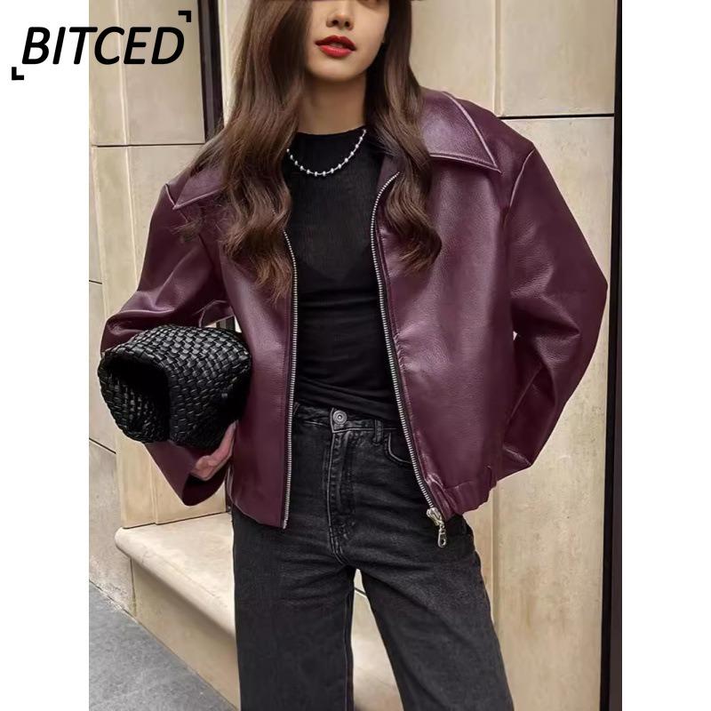 BITCED Giacche e Cappotti da Donna Vintage Casual Stampa Monocolore Autunno Inverno Manica Lunga Design Internazionale