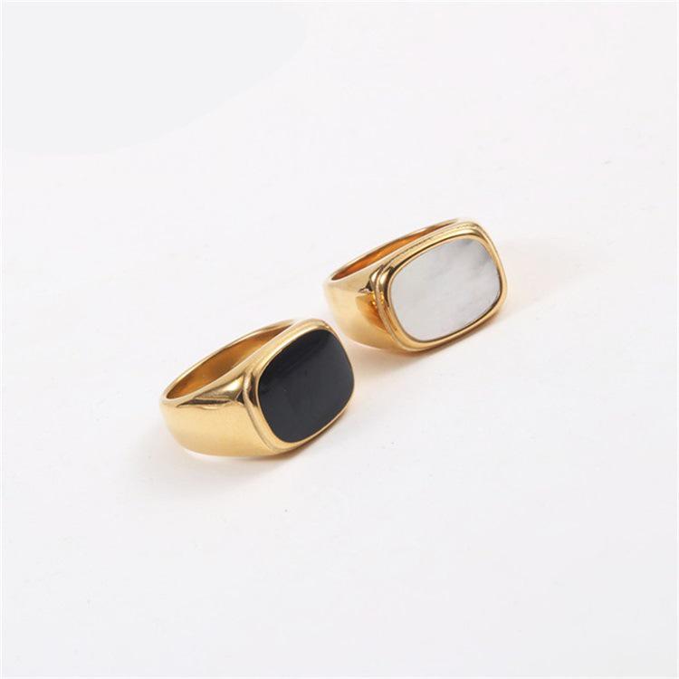 eManco Gold White Square Stainless Steel Ring for Women