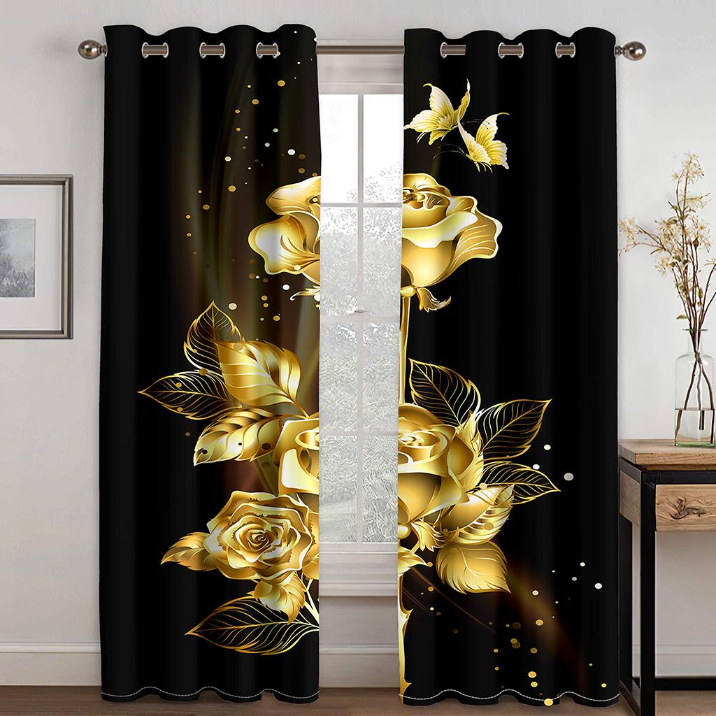 

Cheap Black Wedding Couple Gold Red Rose Modern 2 Panelss Thin Window Curtains For Living Space Bedroom Space Window Decor 100W130H(CM)40x51in&Grommet Top