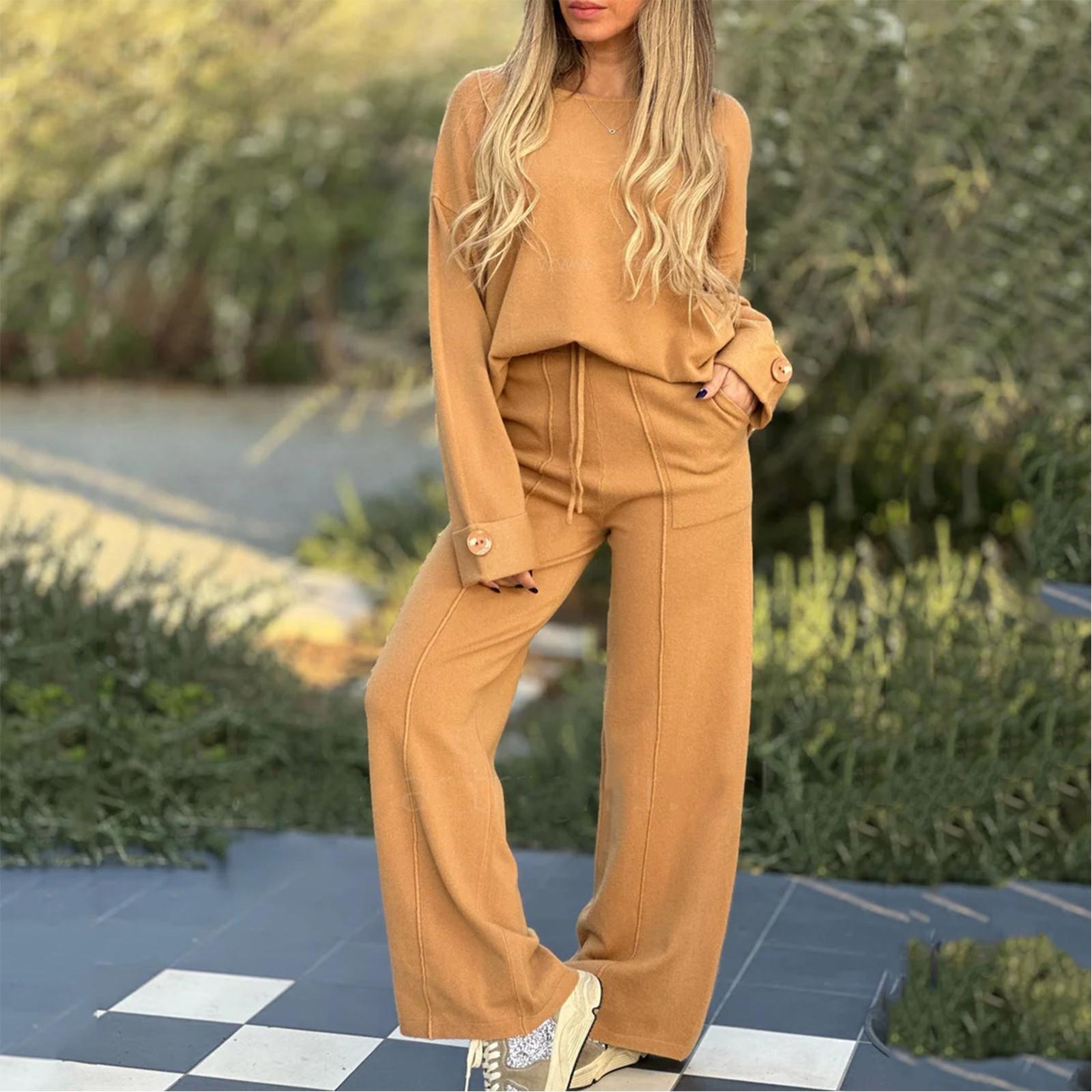 

Женская мода повседневная с длинным рукавом широкие длинные брюки комплект из двух частей свитшот с длинным рукавом S