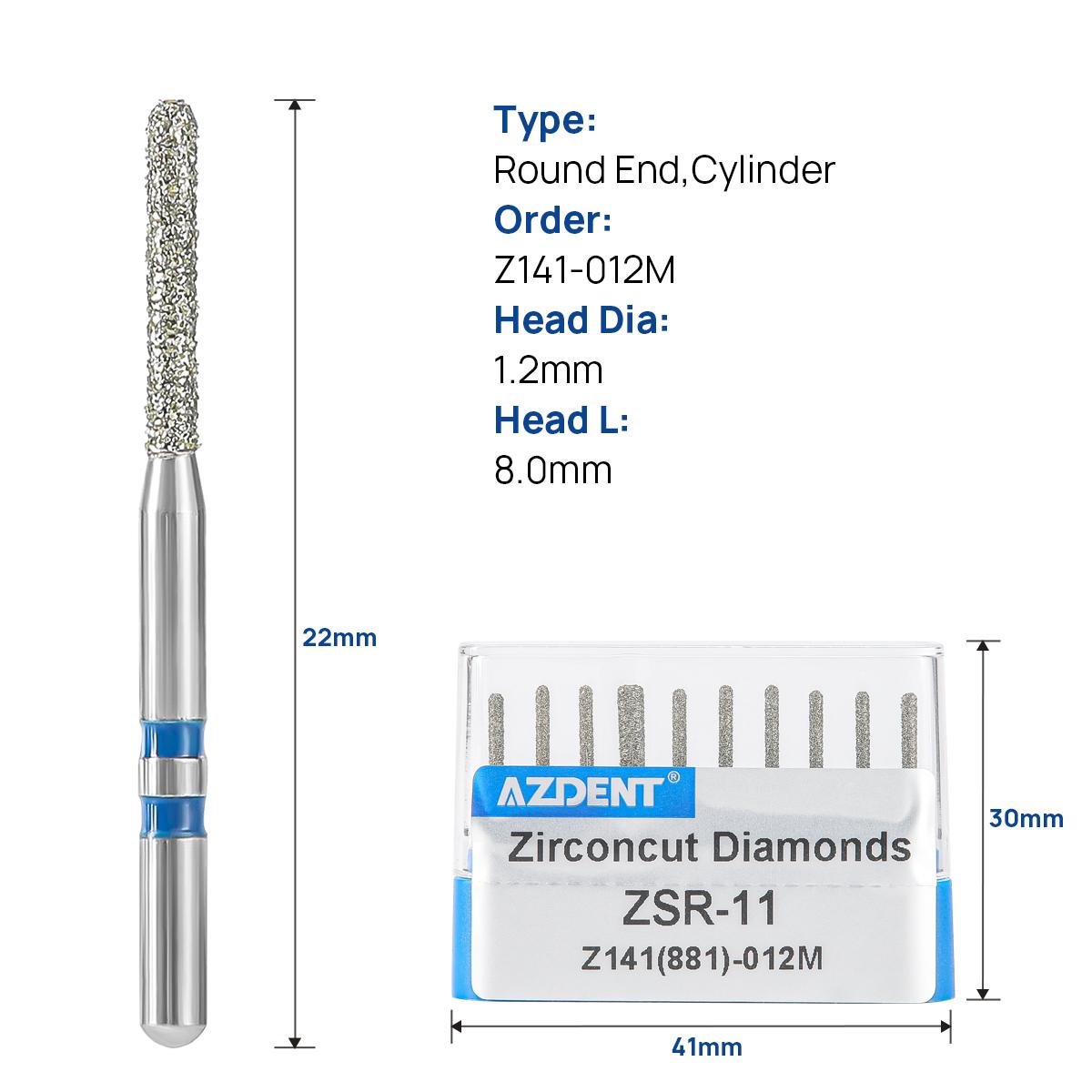 10Pcs/Box AZDENT Dental Diamond Bur FG1.6mm Shank for High Speed Handpiece Cutting Zirconia Ceramic Multiple Diamond Coating Bur ZSR-11