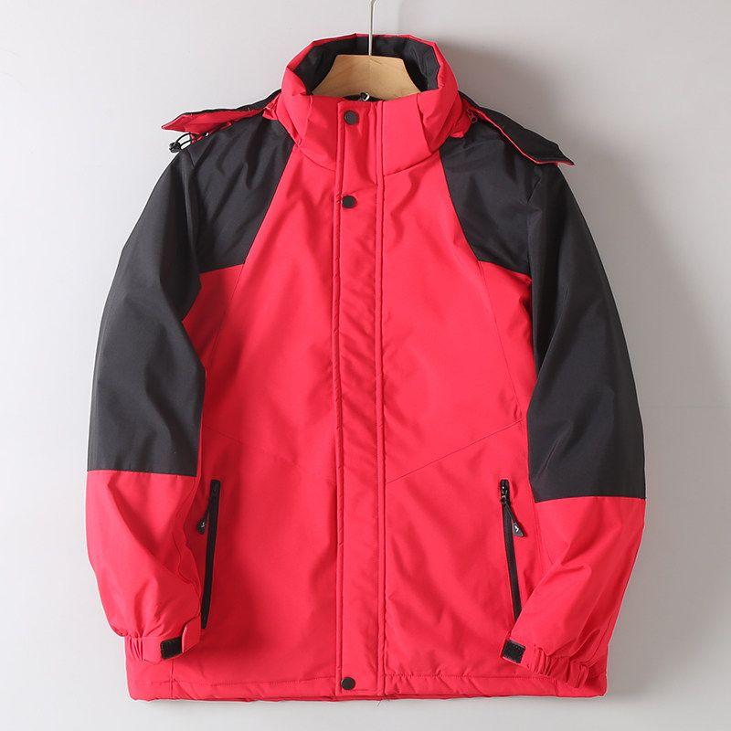 Trade Surplus Autumn and Winter Outdoor Windproof Waterproof Graphene Thermal Insulation Warm Color-Blocking Hooded Trendy Cotton Jacket for Men Red XL
