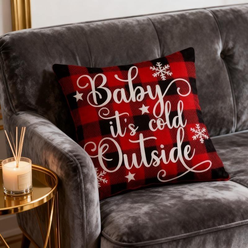 Christmas Pillow Covers Holiday Decorative Cushions Set of 4 for Sofa Bedroom Family Party Red Tree Snowflakes Reindeer Stars