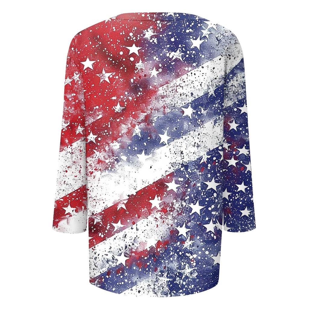 Women's Tops Three-quarter Sleeve Shirt V-neck Loose Casual Shirt Print T-shirt