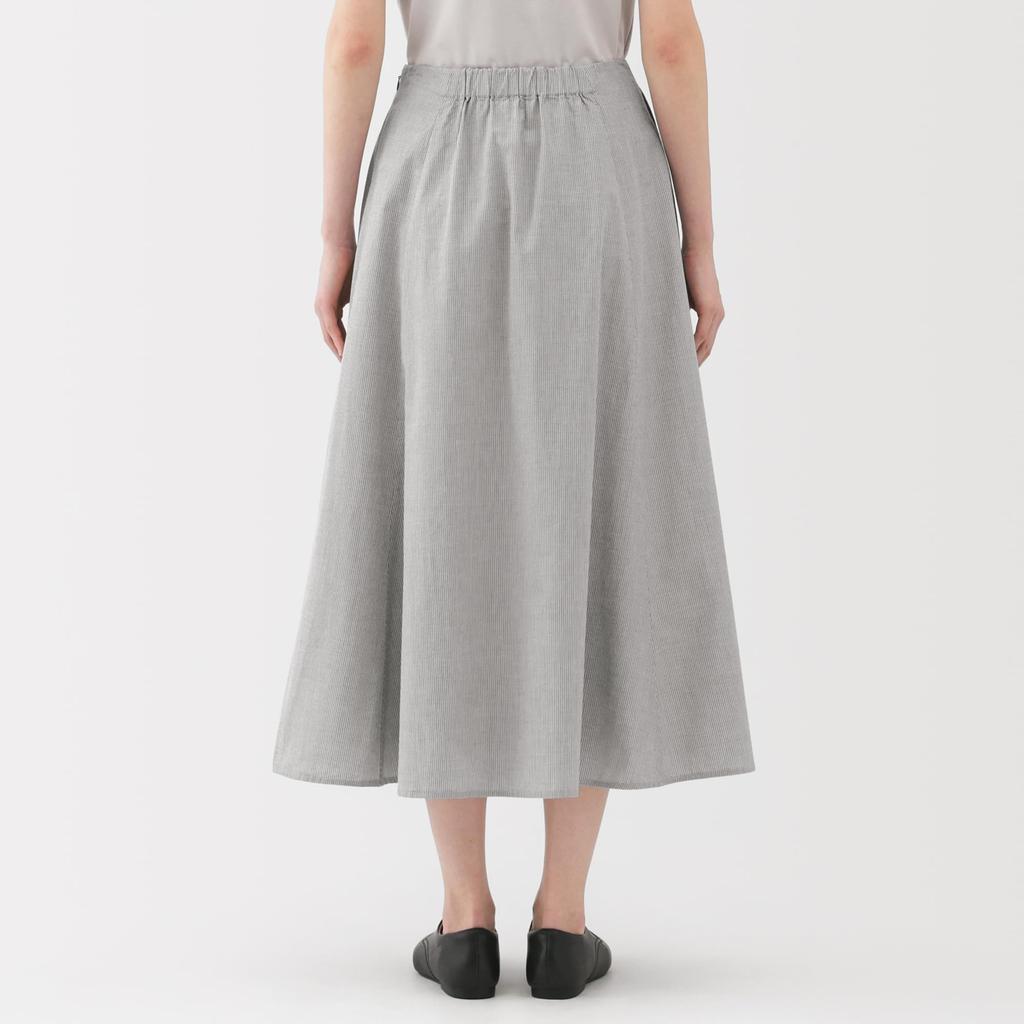 MUJI Women's Cool Flared Skirt, Gray Stripe, Size M, BE1VTA5S