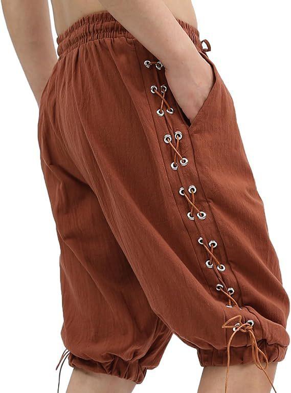 Pantalones Cortos de Pirata para Hombre Renacentista Medieval Vintage con Cordones Vikingo Navegante Disfraz de Halloween