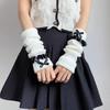Autumn/Winter Women's Wool Knit Arm Warmers with Lace Trim & Bow Detail - White