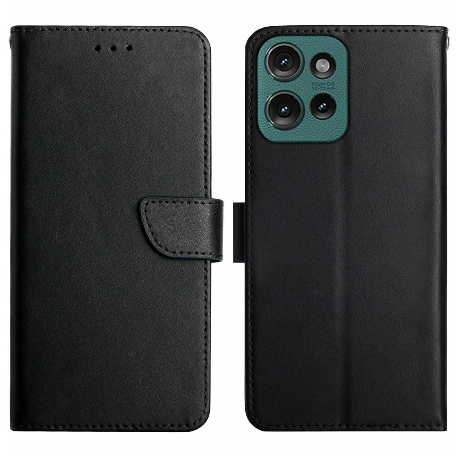 

Для Motorola Moto G Play (2025) 4G/G Мощность (2025) Чехол из натуральной коровьей кожи, чехол для телефона с текстурой наппа Black