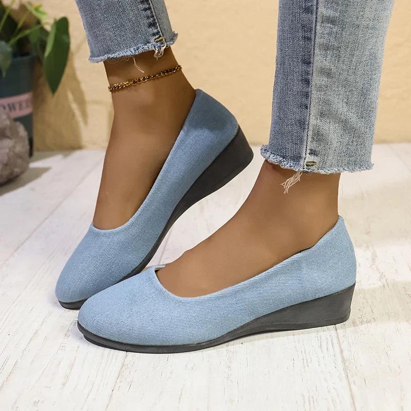 2025 Ladies Shoes Shallow Women's High Heels Hot Sale Round Toe Casual Pumps Women New Plus Size Wedg Eshoes for Women