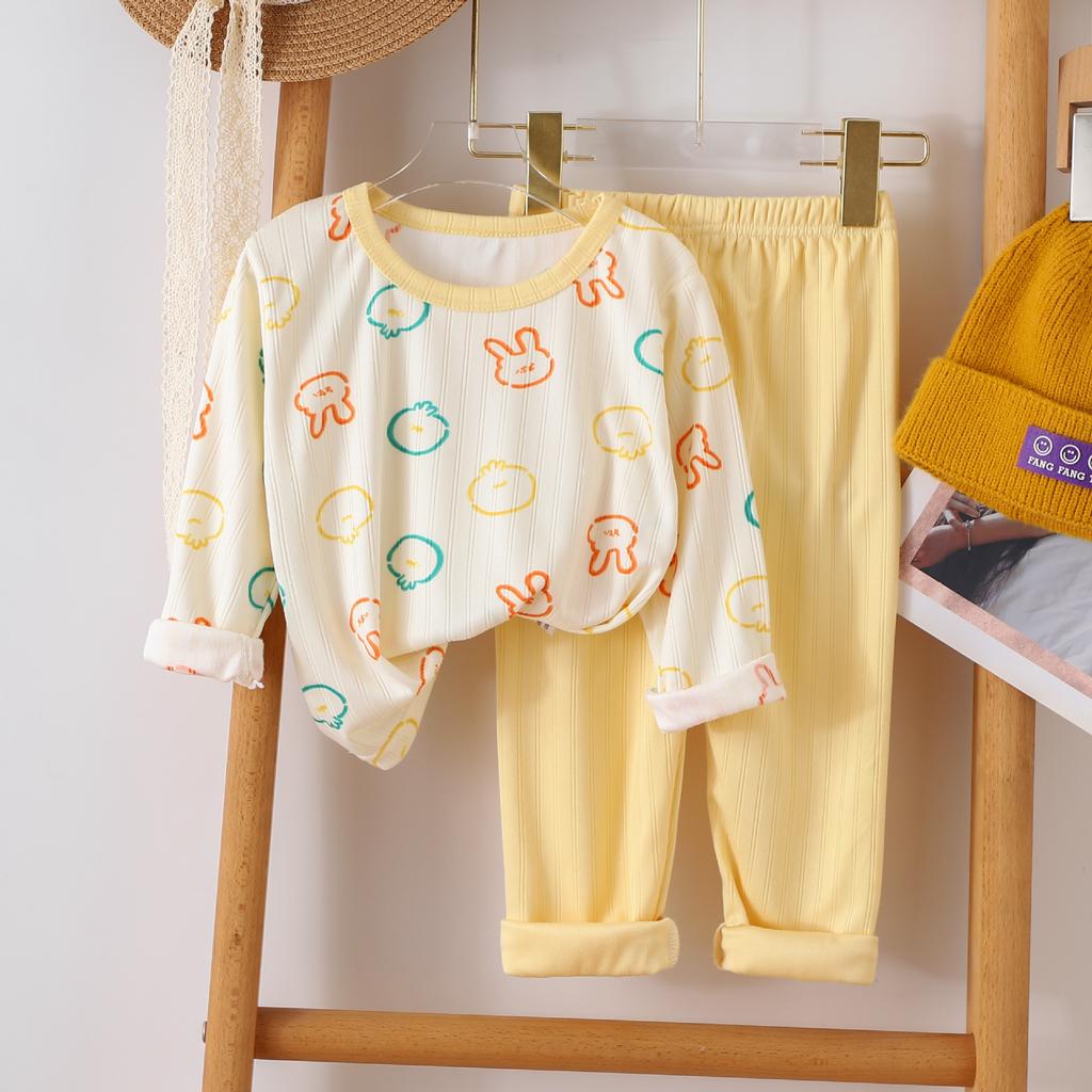 Kids Cotton Thermal Underwear Set Boys Girls Spring Autumn Pajamas Baby Warm Home Wear Long Sleeve Pants Lounge Suit
