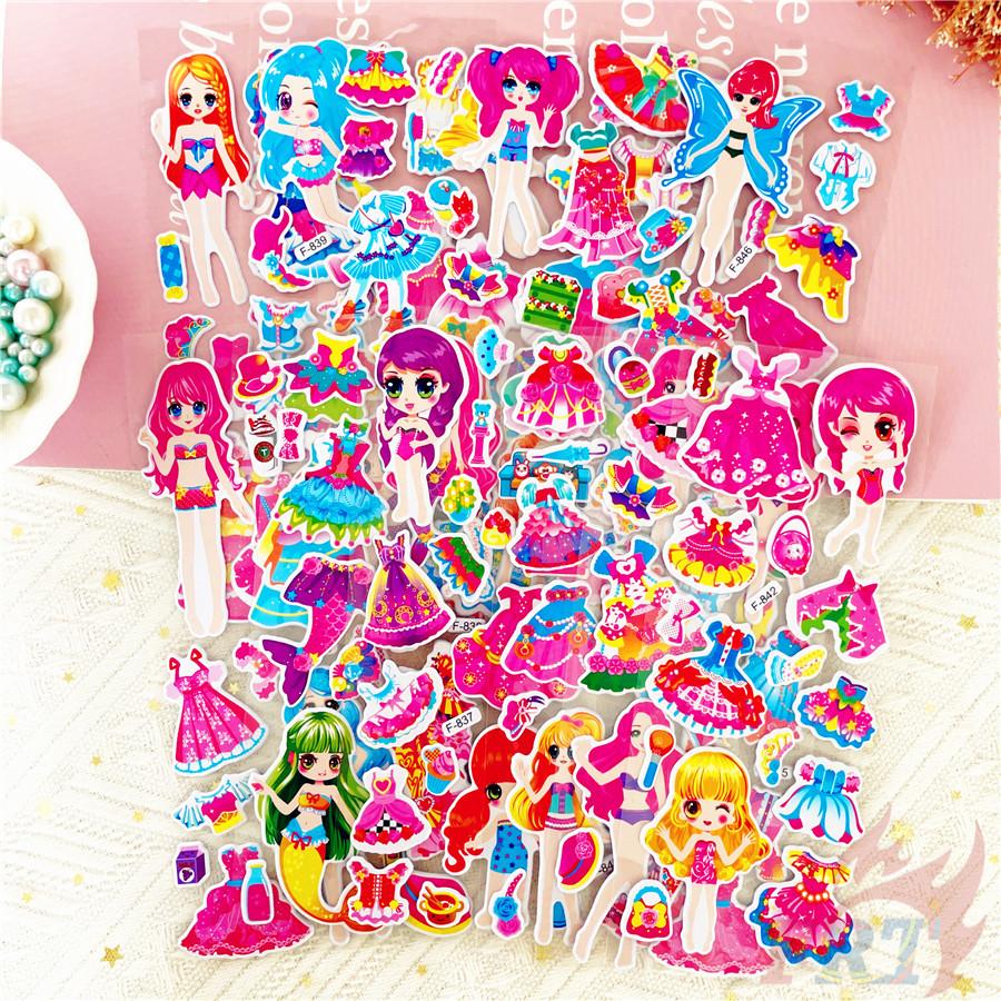 12Sheets/set Dress Up Girls Rewards Sticker Puffy Bubble Toys Stickers
