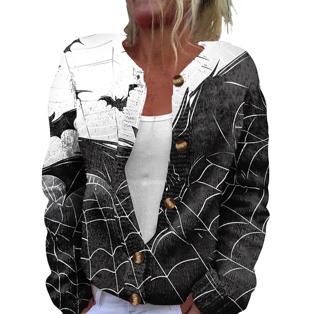 Women's Fashion Printed Long Sleeve Knitted Cardigan Button Down Jacket