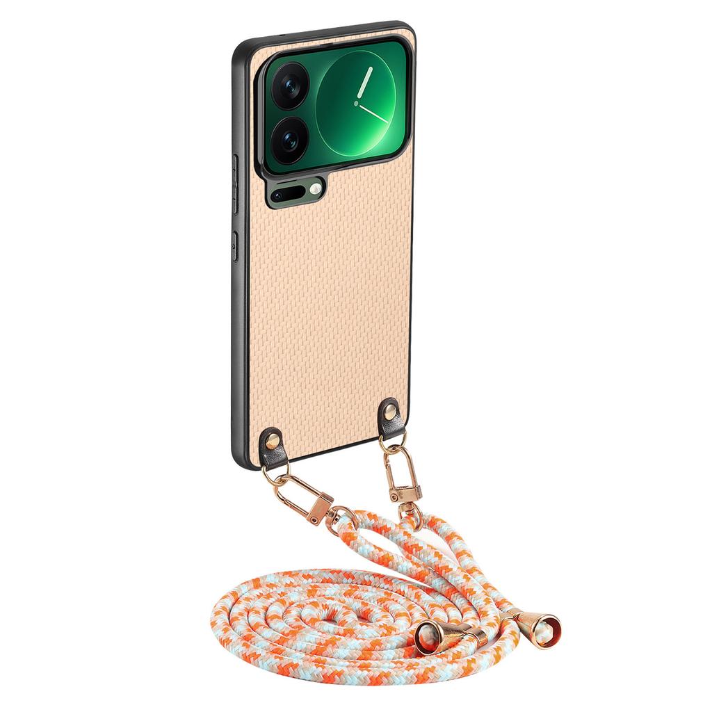 For Xiaomi 17 Pro Case Carbon Fiber Texture PU + PC + TPU Anti Drop Phone Cover with Crossbody Lanyard