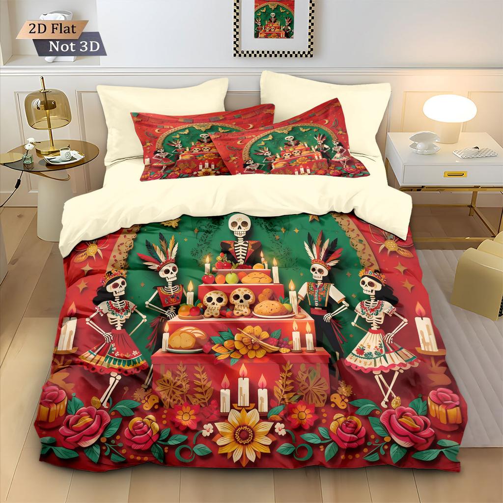 Skull Flowers Bedding Set skull retro print Duvet Cover Pillowcase Co co room decoration Quilt Cover Single Double Large Size