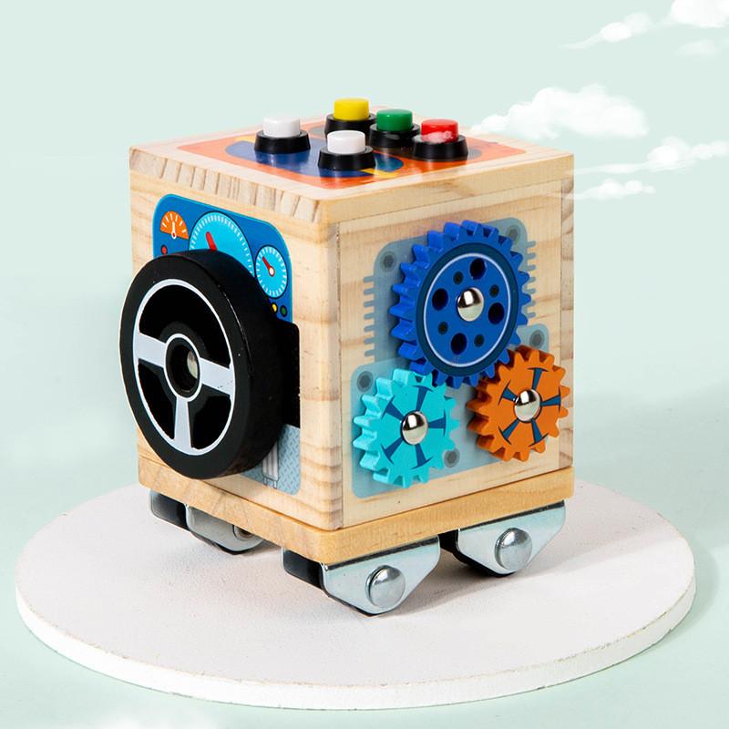 Bus Wooden Design Steering Wheel Color Buttons Children Puzzle Toys With Lights