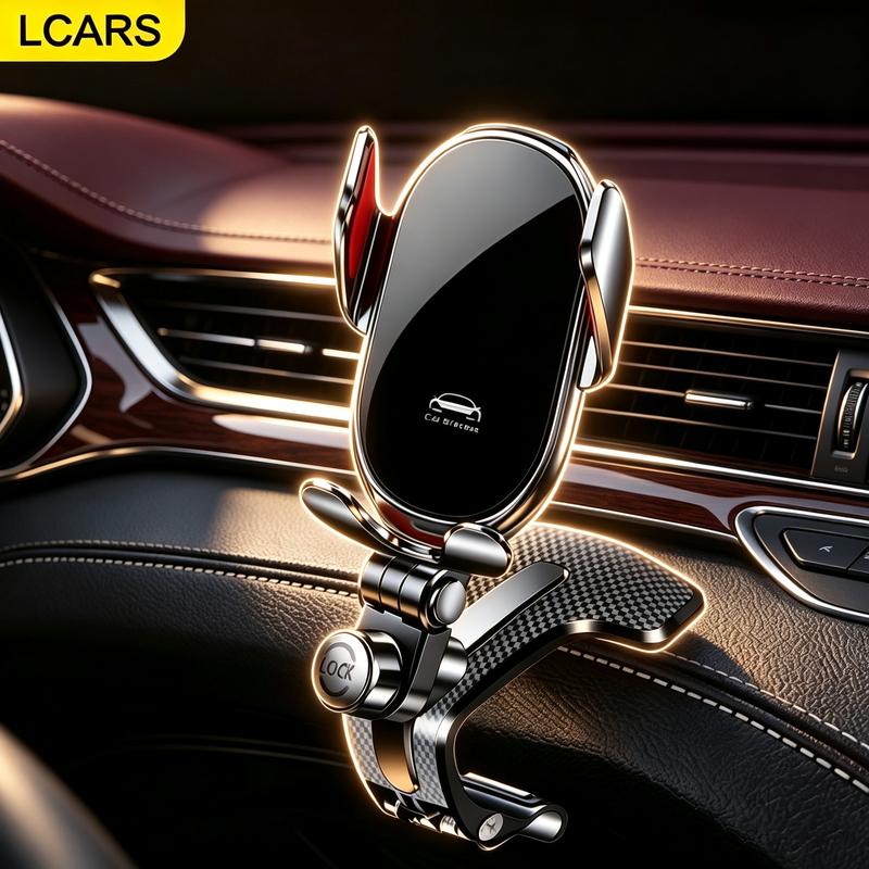 Lcars Silver Textured Car Phone Holder, Securely Fixes and Prevents Falling Off, Rotates Freely in Multiple Angles, Strong Clamp for Stability and
