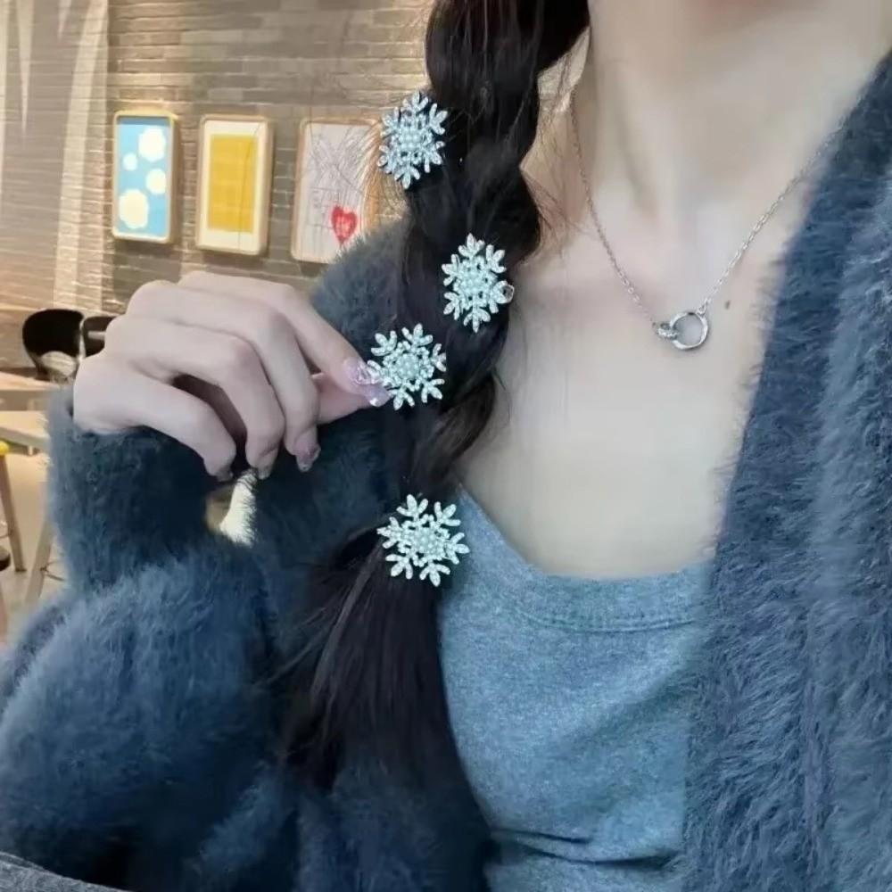 Sliver Hair Barrettes Pearl Hairpins Fashion Snowflake Hair Clip  Christmas Hair Accessories