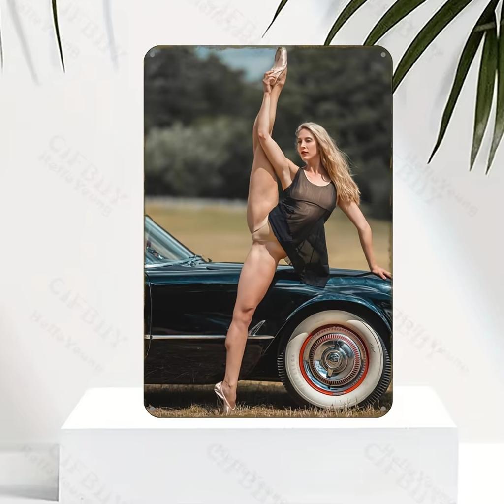 Vintage Ballet Dancers Classic Car Metal Wall Art Durable Waterproof Decor for Home Garden Bedroom Bar Bathroom Party Decor