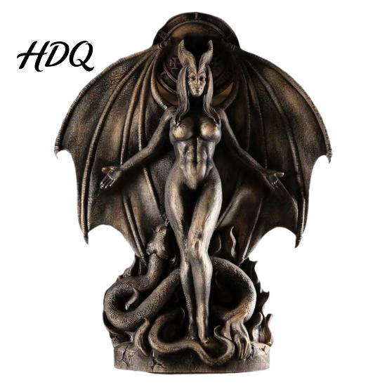 Demoness Collectible Statue Female Demon Resin Figurine, Gothic Succubus for Halloween, Ornament Winged Tabletop Decoration Home Office Retro Decor