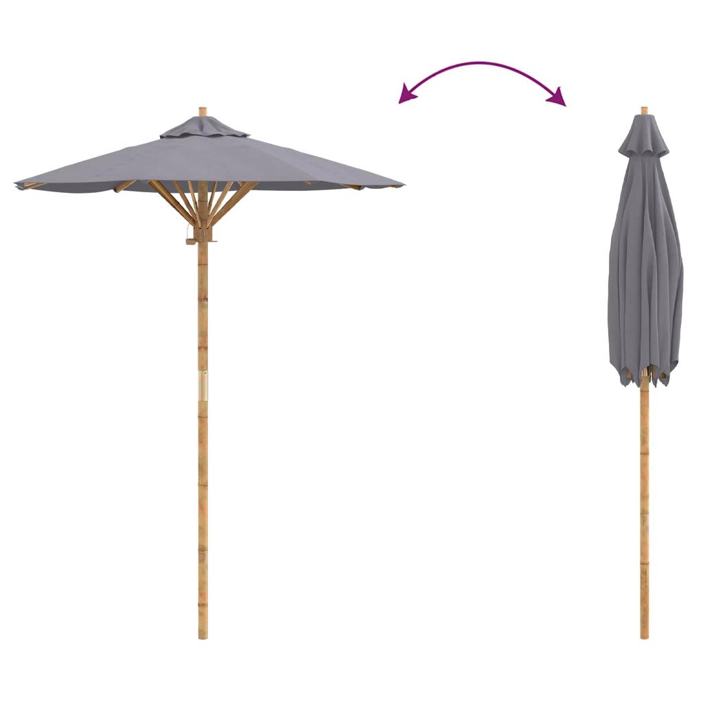 Garden Sun Umbrella Dark Grey Ø 150 X 210 Cm Bamboo
