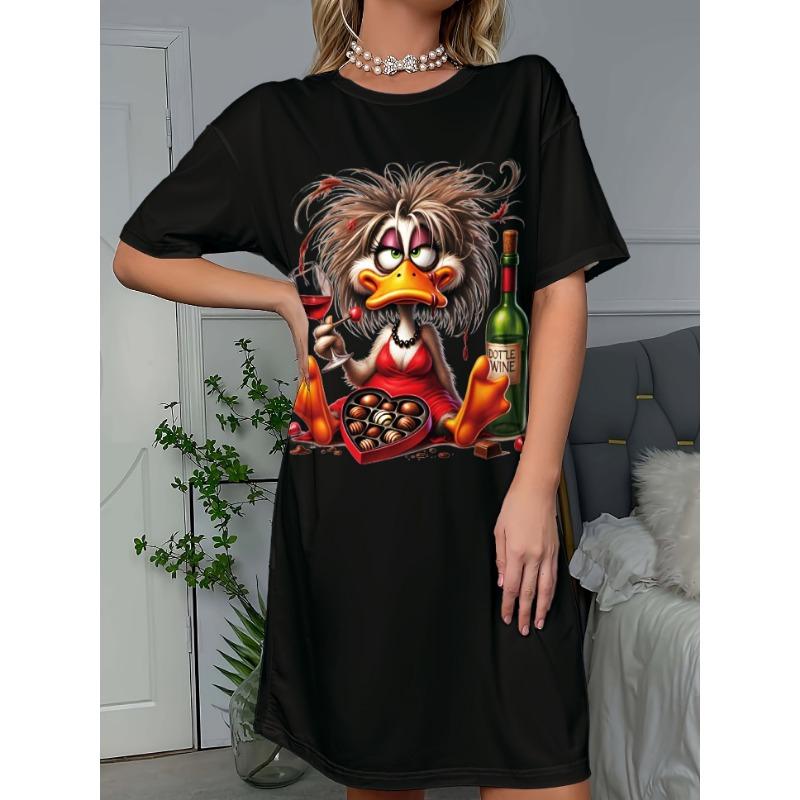 Modisches bedrucktes Damenkleid mit kurzen Ärmeln und Rundhalsausschnitt, geeignet für den täglichen Gebrauch, zum Pendeln und Reisen.
