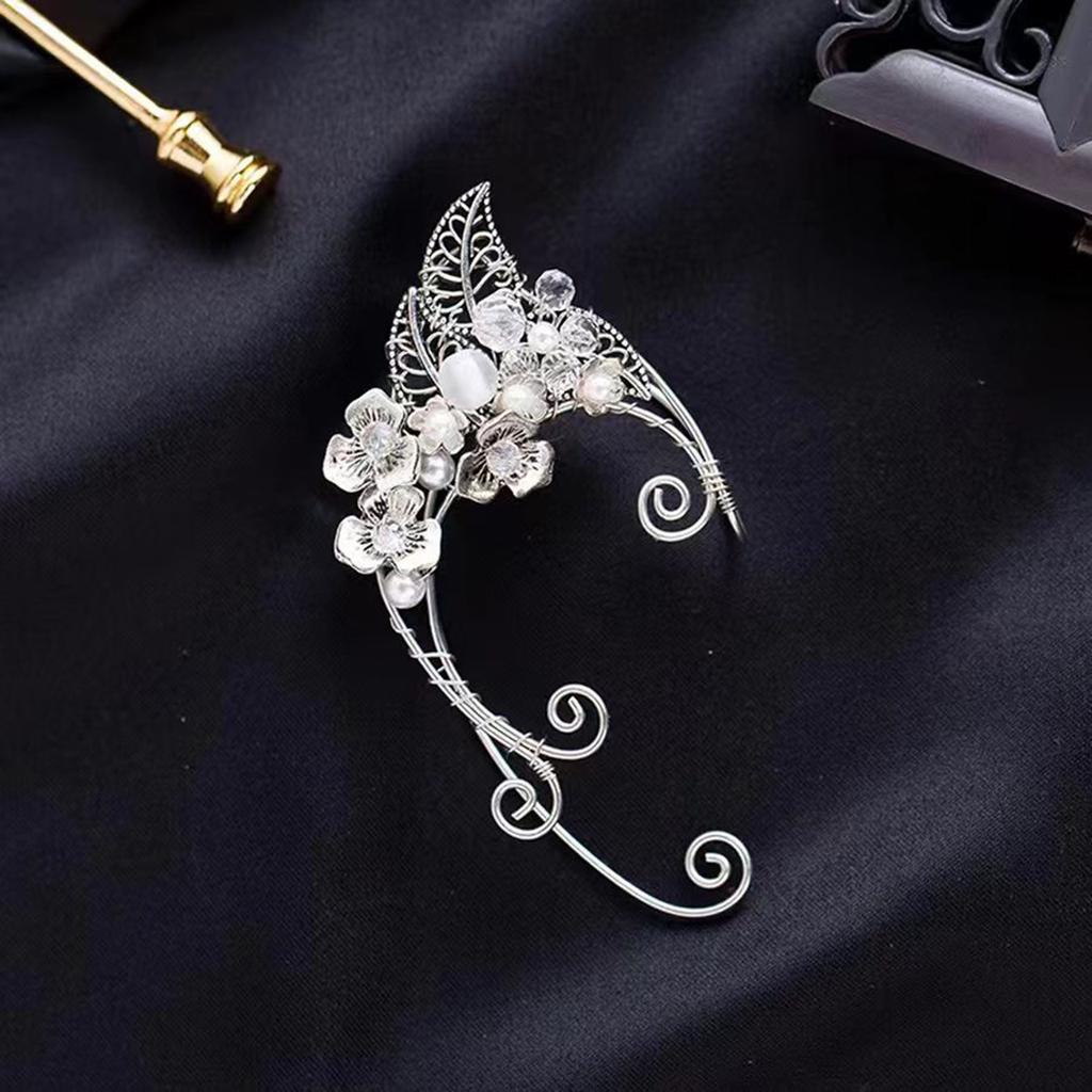 Elf Ear Cuffs 1 Pair Exquisite Clip-o Coated Metal Ear Cuffs Non Piercing with Crystals Decorative for Cosplay Costume Halloween