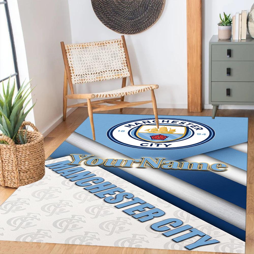 Manchester City Customizable Name Area Rug Design for Balcony Study room Game Room Hallway Anti-slip Rug Anime Office Decor Perfect Gift for Women/Men