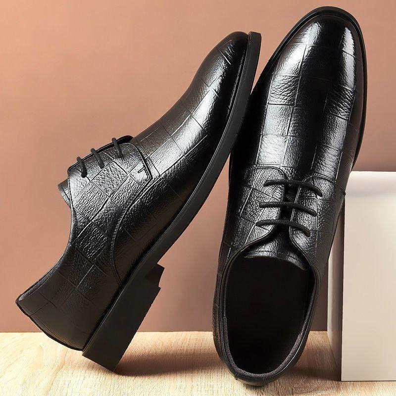 WTEMPO Men Genuine PU Leather Shoes Print Lace Up Point Toe Formal Business Dress Shoes Non Slip Office Wedding Footwear