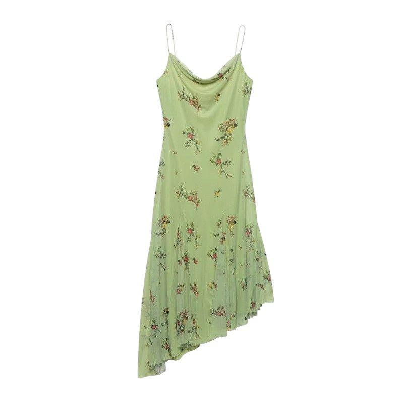 2025 Silk Screen Print Low-Cut Suspender Dress - European & American Summer Fashion