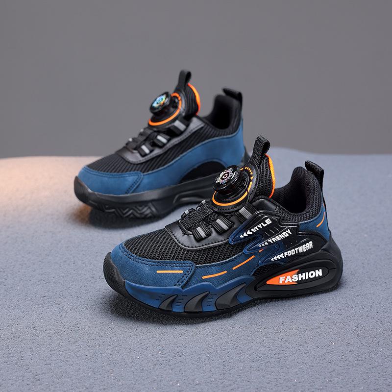 Kids' Waterproof Leather Sports Shoes with Shock Absorption & Rotary Buckle - Soft Sole for Autumn/Winter Running