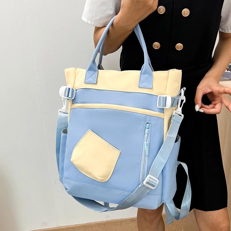 Practical Large Capacity Canvas Bag Solid Color Zipper Casual Bag Backpack for Girls and Boys