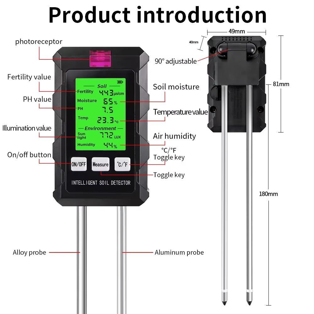 90° Rotation Soil Tester LCD Screen Garden Soil Analyzer Plant Moisture Meter  for Farm Soil Check