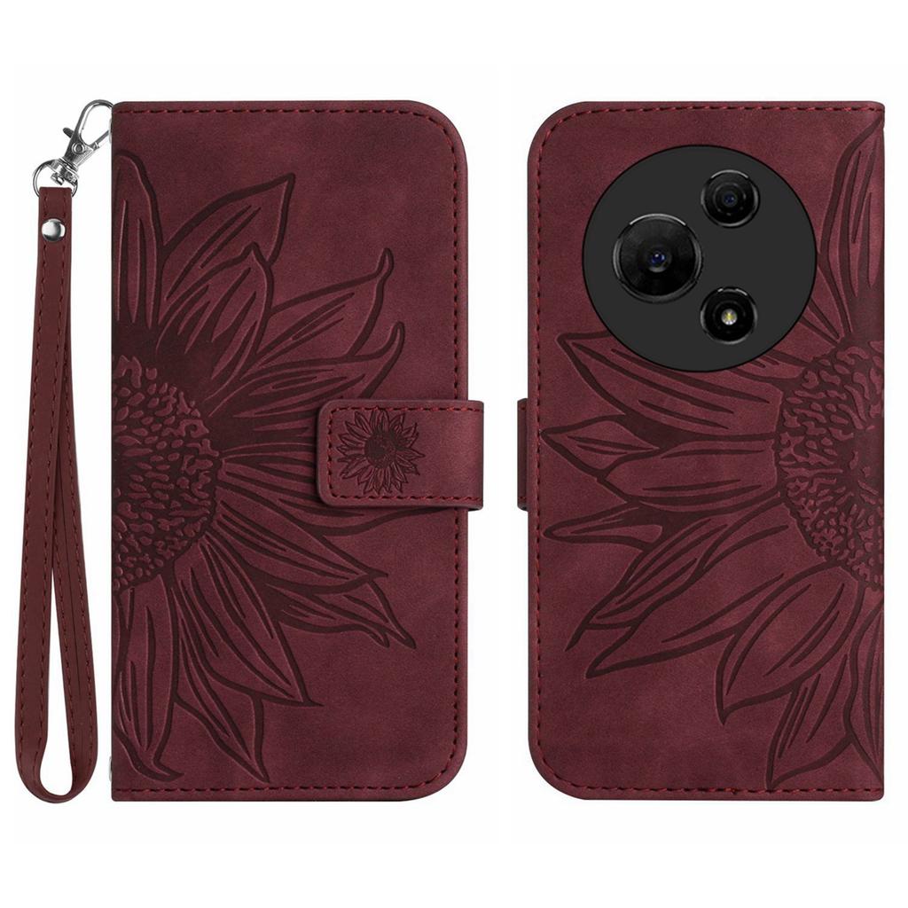 For TCL 60 NxtPaper 4G Case Sunflower Imprint Leather Wallet Phone Cover with Wrist Strap